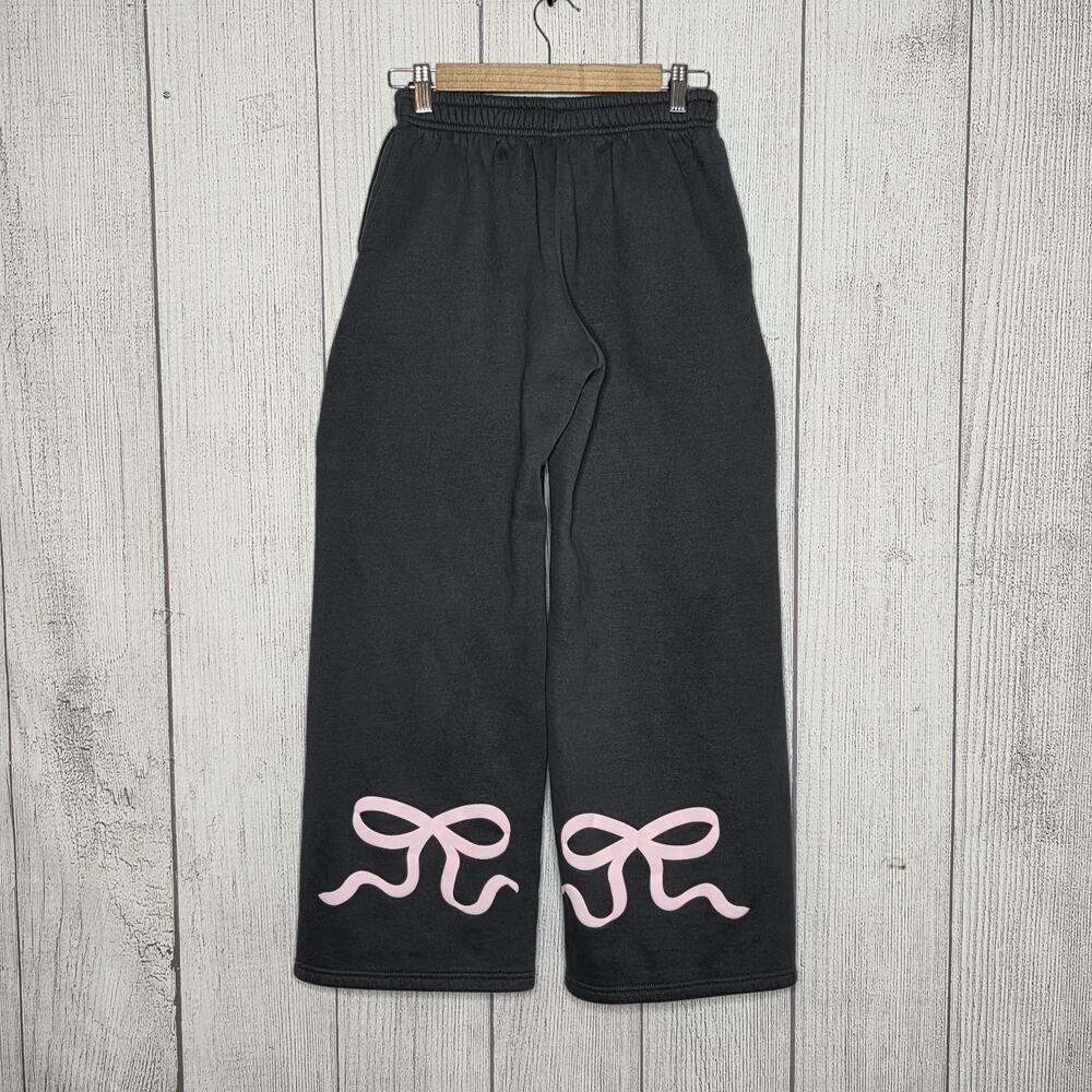 Edikted Bow Sweatpants Wide Leg Coquette Lounge Black XS